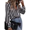 imageSweatyRocks Womens Casual Long Sleeve Striped Button Front Collared Blouse ShirtBlack White