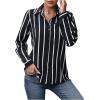 imageSweatyRocks Womens Casual Long Sleeve Striped Button Front Collared Blouse ShirtBlack and White