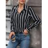 imageSweatyRocks Womens Casual Long Sleeve Striped Button Front Collared Blouse ShirtBlack and White