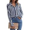 imageSweatyRocks Womens Casual Long Sleeve Striped Button Front Collared Blouse ShirtBlue White