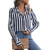 imageSweatyRocks Womens Casual Long Sleeve Striped Button Front Collared Blouse ShirtBlue White