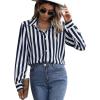 imageSweatyRocks Womens Casual Long Sleeve Striped Button Front Collared Blouse ShirtBlue White