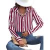 imageSweatyRocks Womens Casual Long Sleeve Striped Button Front Collared Blouse ShirtRed White