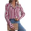 imageSweatyRocks Womens Casual Long Sleeve Striped Button Front Collared Blouse ShirtRed White