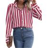 imageSweatyRocks Womens Casual Long Sleeve Striped Button Front Collared Blouse ShirtRed and White