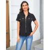 imageSweatyRocks Womens Casual Short Sleeve Collared Shirt Button Front Full Zip Up BlouseBlack