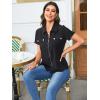 imageSweatyRocks Womens Casual Short Sleeve Collared Shirt Button Front Full Zip Up BlouseBlack