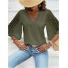 imageSweatyRocks Womens Contrast Mesh Bell Short Sleeve Blouse V Neck Ruffle Sleeve Casual ShirtsArmy Green