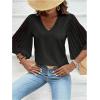 imageSweatyRocks Womens Contrast Mesh Bell Short Sleeve Blouse V Neck Ruffle Sleeve Casual ShirtsBlack