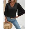 imageSweatyRocks Womens Contrast Mesh Bell Short Sleeve Blouse V Neck Ruffle Sleeve Casual ShirtsBlack