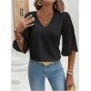 imageSweatyRocks Womens Contrast Mesh Bell Short Sleeve Blouse V Neck Ruffle Sleeve Casual ShirtsBlack