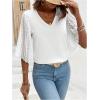 imageSweatyRocks Womens Contrast Mesh Bell Short Sleeve Blouse V Neck Ruffle Sleeve Casual ShirtsWhite