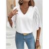 imageSweatyRocks Womens Contrast Mesh Bell Short Sleeve Blouse V Neck Ruffle Sleeve Casual ShirtsWhite