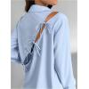 imageSweatyRocks Womens Cut Out Long Sleeve Blouses Blouses Tie Knot Button Down Collar Shirt TopsBlue