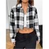 imageSweatyRocks Womens Cute Color Block Long Sleeve Crop Tops Plaid Button Down BlouseBlack