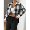 imageSweatyRocks Womens Cute Color Block Long Sleeve Crop Tops Plaid Button Down BlouseBlack and White