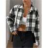 imageSweatyRocks Womens Cute Color Block Long Sleeve Crop Tops Plaid Button Down BlouseBlack and White