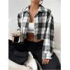 imageSweatyRocks Womens Cute Color Block Long Sleeve Crop Tops Plaid Button Down BlouseBlack and White