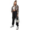imageSweatyRocks Womens Cute Color Block Long Sleeve Crop Tops Plaid Button Down BlouseBrown Khaki