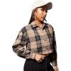 imageSweatyRocks Womens Cute Color Block Long Sleeve Crop Tops Plaid Button Down BlouseBrown Khaki