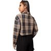 imageSweatyRocks Womens Cute Color Block Long Sleeve Crop Tops Plaid Button Down BlouseBrown Khaki
