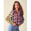 imageSweatyRocks Womens Cute Color Block Long Sleeve Crop Tops Plaid Button Down BlouseMulticolor
