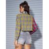 imageSweatyRocks Womens Cute Color Block Long Sleeve Crop Tops Plaid Button Down BlouseRed Black Yellow