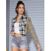 imageSweatyRocks Womens Cute Color Block Long Sleeve Crop Tops Plaid Button Down BlouseRed Black Yellow