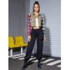 imageSweatyRocks Womens Cute Color Block Long Sleeve Crop Tops Plaid Button Down BlouseRed Yellow Black