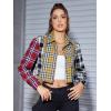 imageSweatyRocks Womens Cute Color Block Long Sleeve Crop Tops Plaid Button Down BlouseRed Yellow Black
