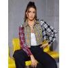 imageSweatyRocks Womens Cute Color Block Long Sleeve Crop Tops Plaid Button Down BlouseRed Yellow Black