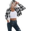 imageSweatyRocks Womens Cute Color Block Long Sleeve Crop Tops Plaid Button Down BlouseWhite Black Plaid