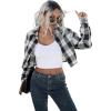 imageSweatyRocks Womens Cute Color Block Long Sleeve Crop Tops Plaid Button Down BlouseWhite Black Plaid