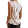 imageSweatyRocks Womens Elegant Sleeveless Round Neck Satin Blouse Solid Zipper Back Shirt Tank TopApricot