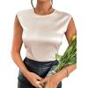 imageSweatyRocks Womens Elegant Sleeveless Round Neck Satin Blouse Solid Zipper Back Shirt Tank TopApricot