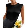 imageSweatyRocks Womens Elegant Sleeveless Round Neck Satin Blouse Solid Zipper Back Shirt Tank TopBlack