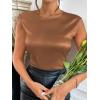 imageSweatyRocks Womens Elegant Sleeveless Round Neck Satin Blouse Solid Zipper Back Shirt Tank TopBrown