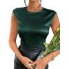 imageSweatyRocks Womens Elegant Sleeveless Round Neck Satin Blouse Solid Zipper Back Shirt Tank TopDark Green