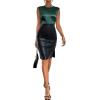 imageSweatyRocks Womens Elegant Sleeveless Round Neck Satin Blouse Solid Zipper Back Shirt Tank TopDark Green