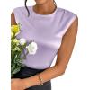 imageSweatyRocks Womens Elegant Sleeveless Round Neck Satin Blouse Solid Zipper Back Shirt Tank TopLilac Purple