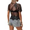 imageSweatyRocks Womens Floral Lace Sheer See Through Blouse Short Sleeve Crewneck Scallop Trim Shirts TopsBlack