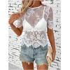 imageSweatyRocks Womens Floral Lace Sheer See Through Blouse Short Sleeve Crewneck Scallop Trim Shirts TopsWhite