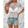 imageSweatyRocks Womens Floral Lace Sheer See Through Blouse Short Sleeve Crewneck Scallop Trim Shirts TopsWhite