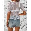 imageSweatyRocks Womens Floral Lace Sheer See Through Blouse Short Sleeve Crewneck Scallop Trim Shirts TopsWhite