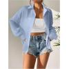 imageSweatyRocks Womens Long Sleeve Drop Shoulder Button Down Shirt Loose Fit Sheer Blouse TopDusty Blue