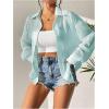 imageSweatyRocks Womens Long Sleeve Drop Shoulder Button Down Shirt Loose Fit Sheer Blouse TopMint Blue