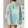 imageSweatyRocks Womens Long Sleeve Drop Shoulder Button Down Shirt Loose Fit Sheer Blouse TopMint Blue