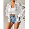 imageSweatyRocks Womens Long Sleeve Drop Shoulder Button Down Shirt Loose Fit Sheer Blouse TopWhite