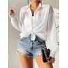 imageSweatyRocks Womens Long Sleeve Drop Shoulder Button Down Shirt Loose Fit Sheer Blouse TopWhite