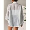 imageSweatyRocks Womens Long Sleeve Drop Shoulder Button Down Shirt Loose Fit Sheer Blouse TopWhite